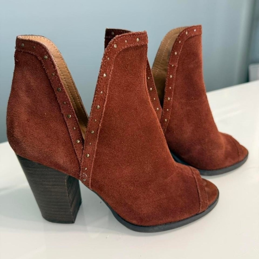 Lucky Brand‎ Rust Brown suede studded peep-toe ankle boots #boho - Picture 5 of 6